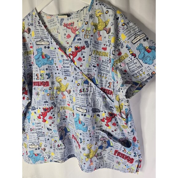 Womens Sesame Street Scrub Top Nurse V Neck Plus Size- Read Information - Picture 2 of 15